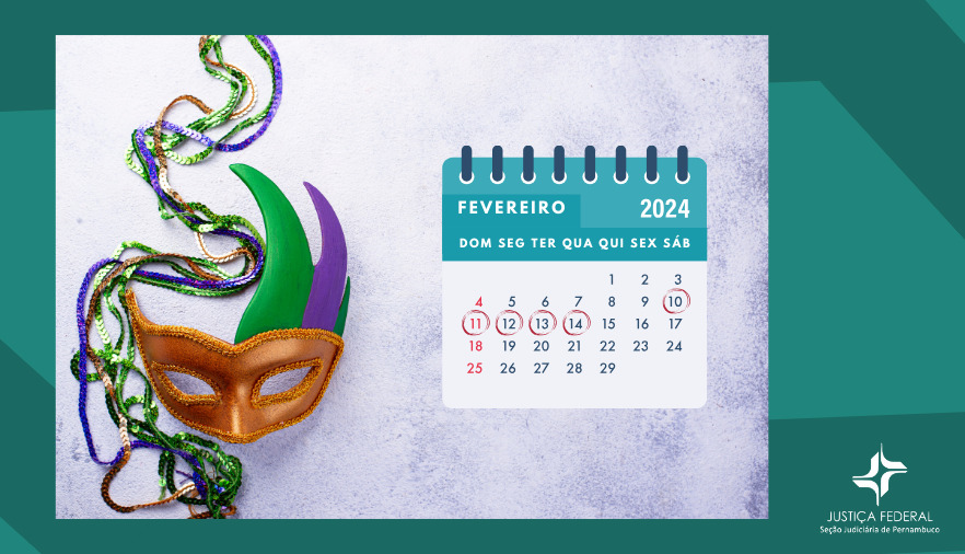 Imagem ilustrativa mascara de carnaval ao lado de calendário com dias destacados 